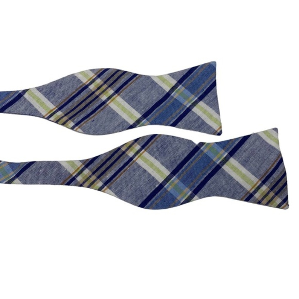 CREMIEUX Blue & Green Plaid Linen‎ Bow Tie - NWT